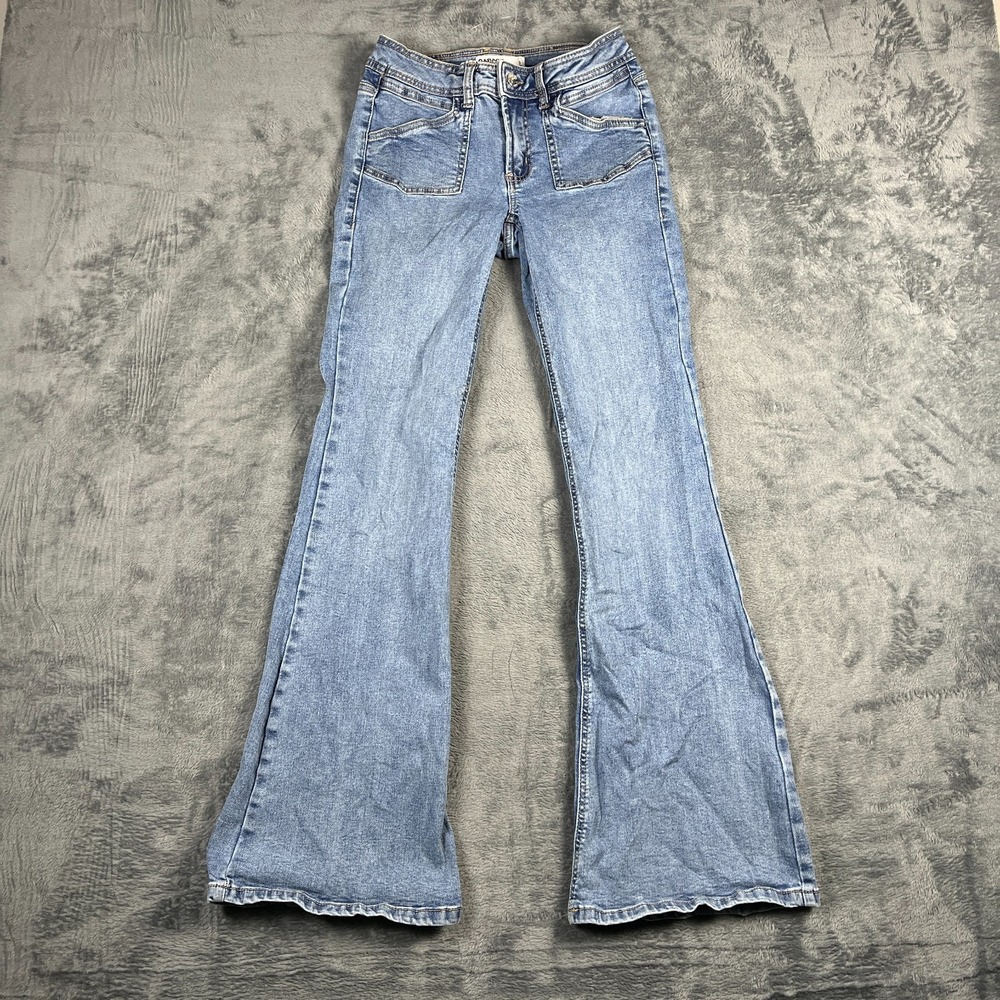 Garage Denim Jeans Women 3/26 Blue Whiskered Cotton Flared Leg Light Wash Casual